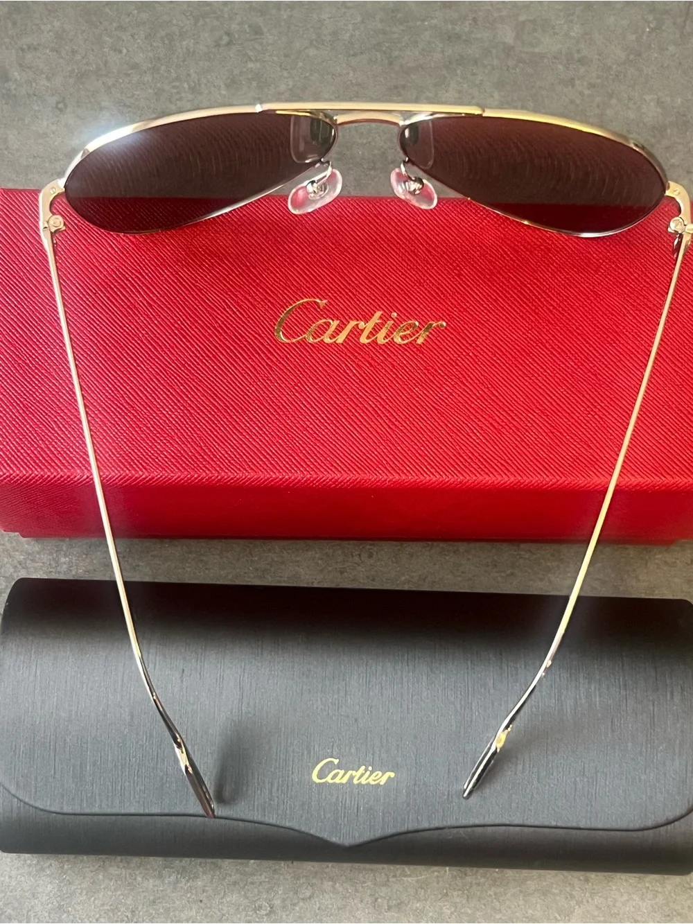 CARTIER PREMIERE SilveR Aviator Sunglasses with Dark Gray Lenses
